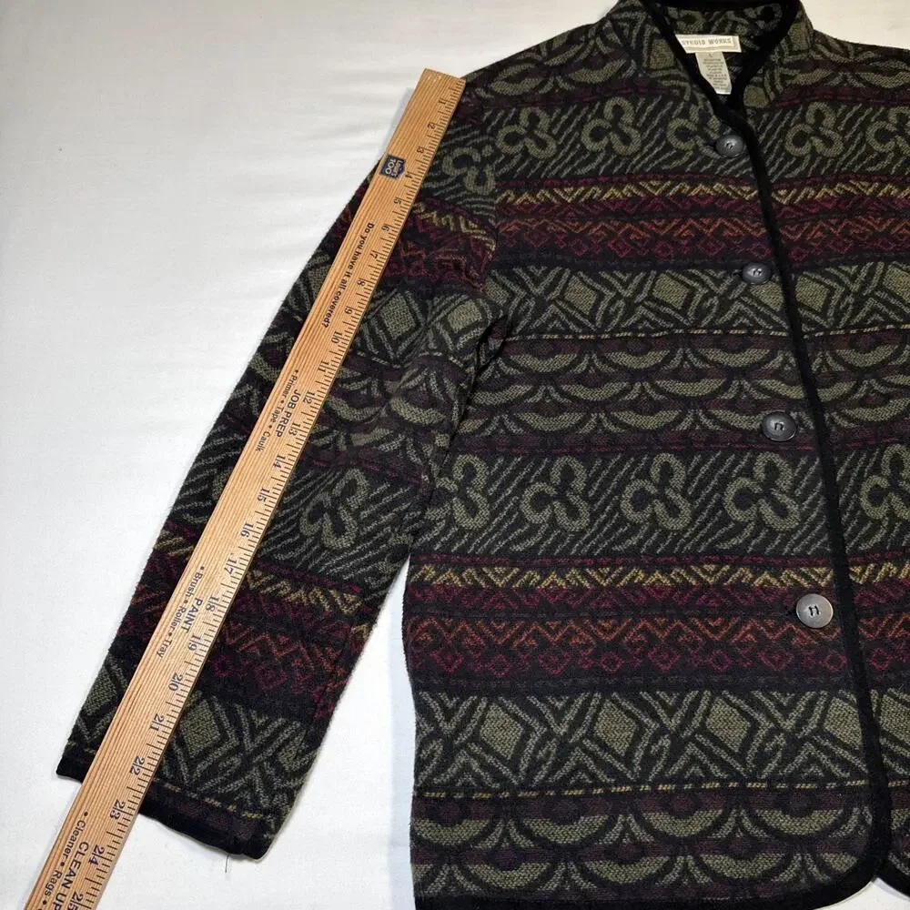 VTG Studio Works Womens Lg Knit Blazer Cardigan Southwestern Boho Aztec EUC